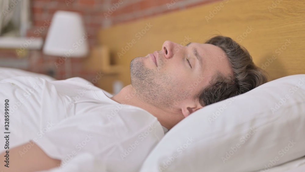 Portrait of Young Man Sleeping in Bed Portrait of Young Man Sleeping in Bed