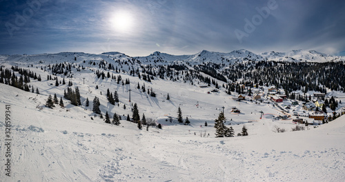 Planneralm skiing resort in winter,  Austrian Alps photo