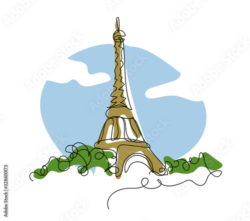 One line style eiffel tower in Paris. Simple modern minimaistic style vector.
