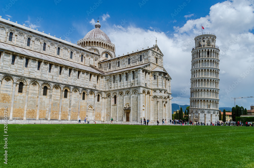 Pisa known as leaning tower and Piazza del Duomo in Pisa Italy