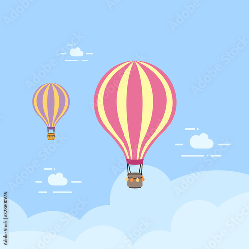 Hot air balloon in the sky,vector illustration, background