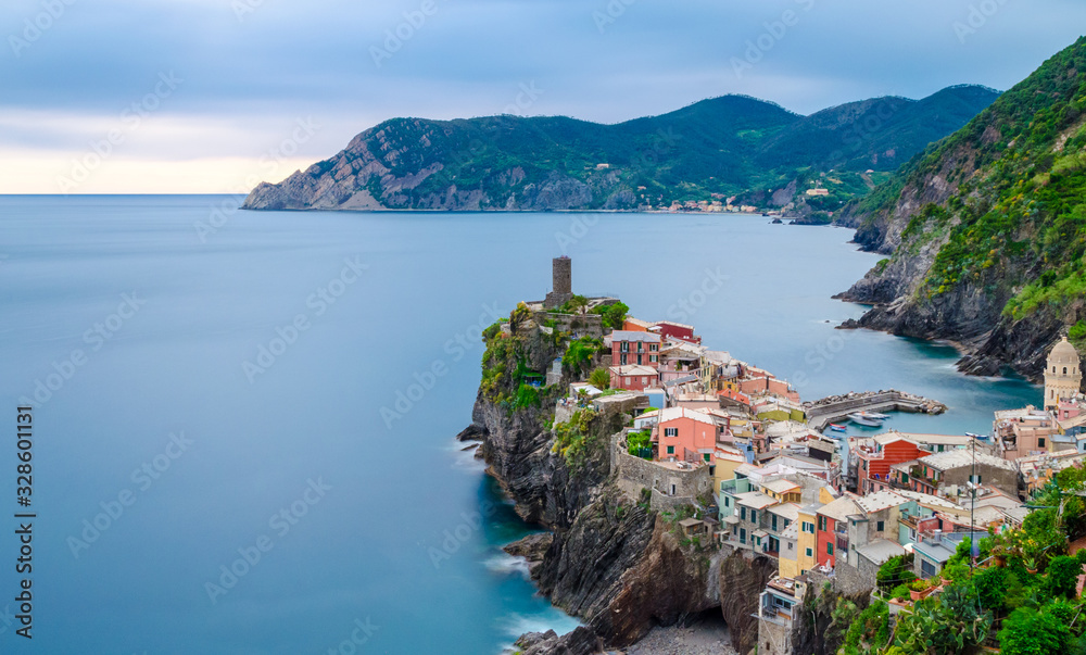 Beautiful Cornelia village seen from the Azure Trail in Cinque Terre Italy