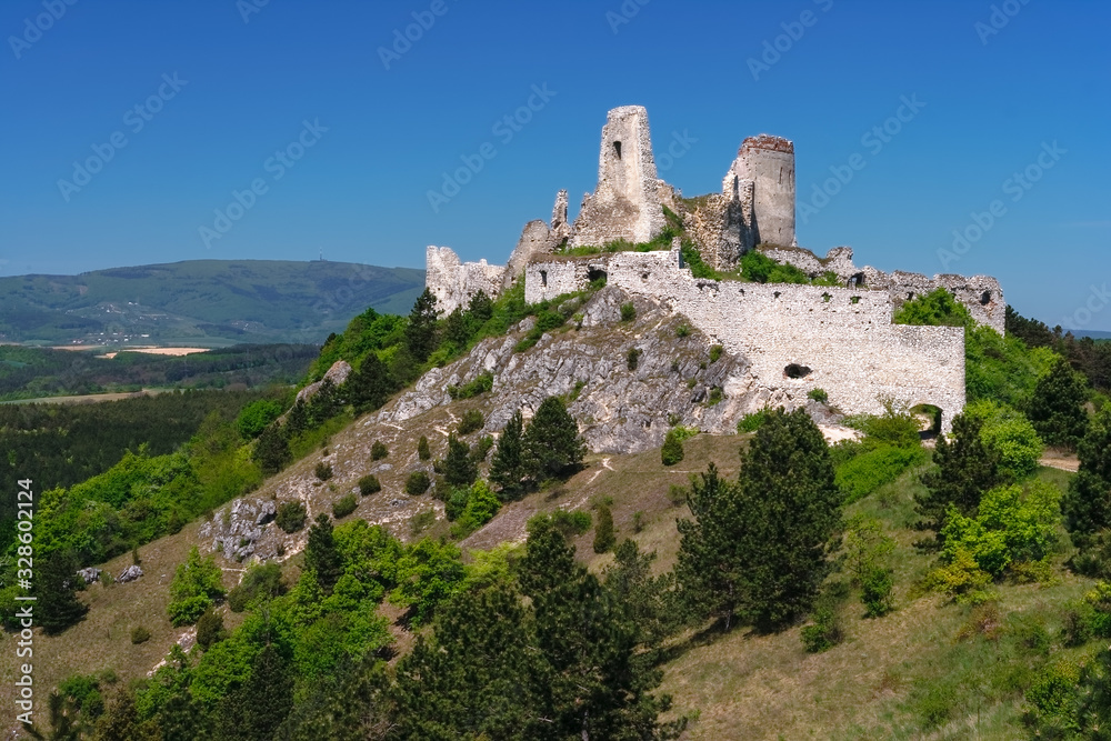 Historical castle Cachtice Slovakia seat sanguinary Elizabeth Erzsebet Bathory. Tourist attraction, tourism destination. Slovak historical castles, chateaus and churches.