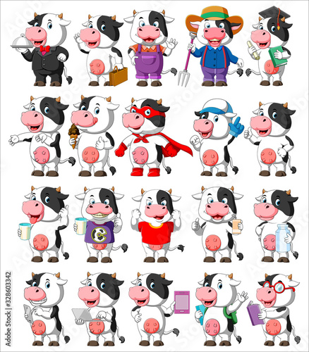 Cute cow cartoon mascot pack