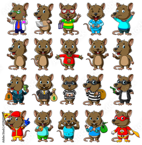 Fototapeta Naklejka Na Ścianę i Meble -  Cute mouse cartoon mascot pack