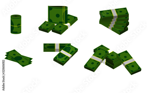 set of bunches stacks dollar in flat style or coin dollar in different style or finance currency concept in doodle. eps 10 vector, easy to modify