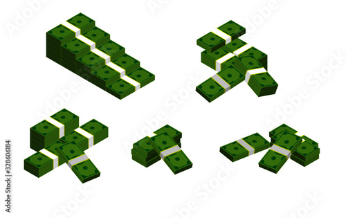 set of bunches stacks dollar in flat style or coin dollar in different style or finance currency concept in doodle. eps 10 vector, easy to modify