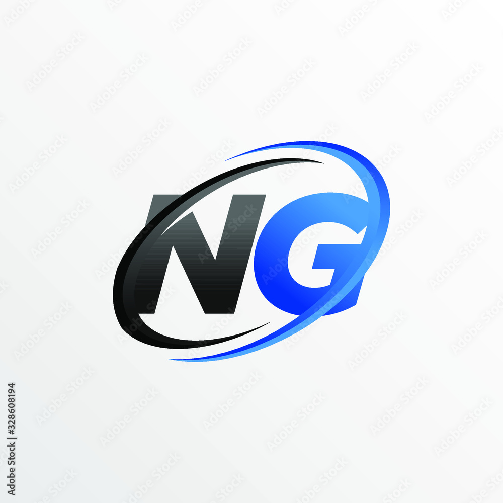 Initial Letters NG Logo with Circle Swoosh Element Initial Letters NG Logo with Circle Swoosh Element