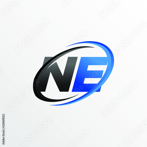 Initial Letters NE Logo with Circle Swoosh Element