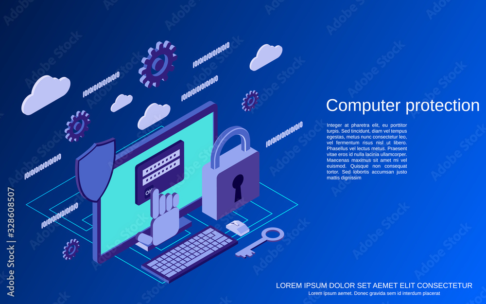 Computer security, information protection flat 3d isometric vector concept illustration Computer security, information protection flat 3d isometric vector concept illustration