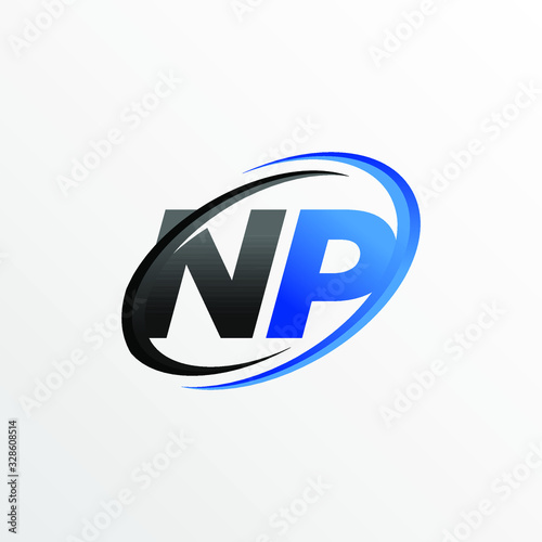 Initial Letters NP Logo with Circle Swoosh Element