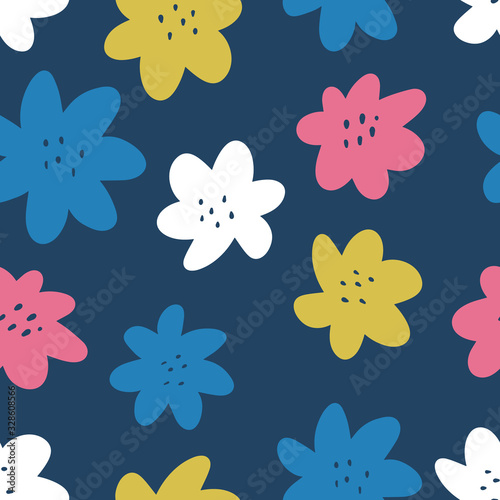 Elegant romantic colorful seamless floral pattern with abstract colorful flowers. Hand drawn background. Ditsy print. Perfect for fabric, manufacturing, textile etc. Vector illustration