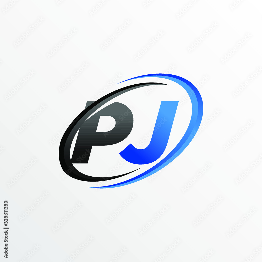 Initial Letters PJ Logo with Circle Swoosh Element Initial Letters PJ Logo with Circle Swoosh Element