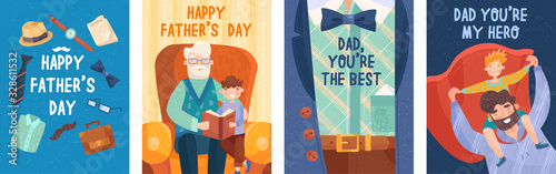 Set of four Fathers Day postcards or posters concept with prescriptions in one design style photo