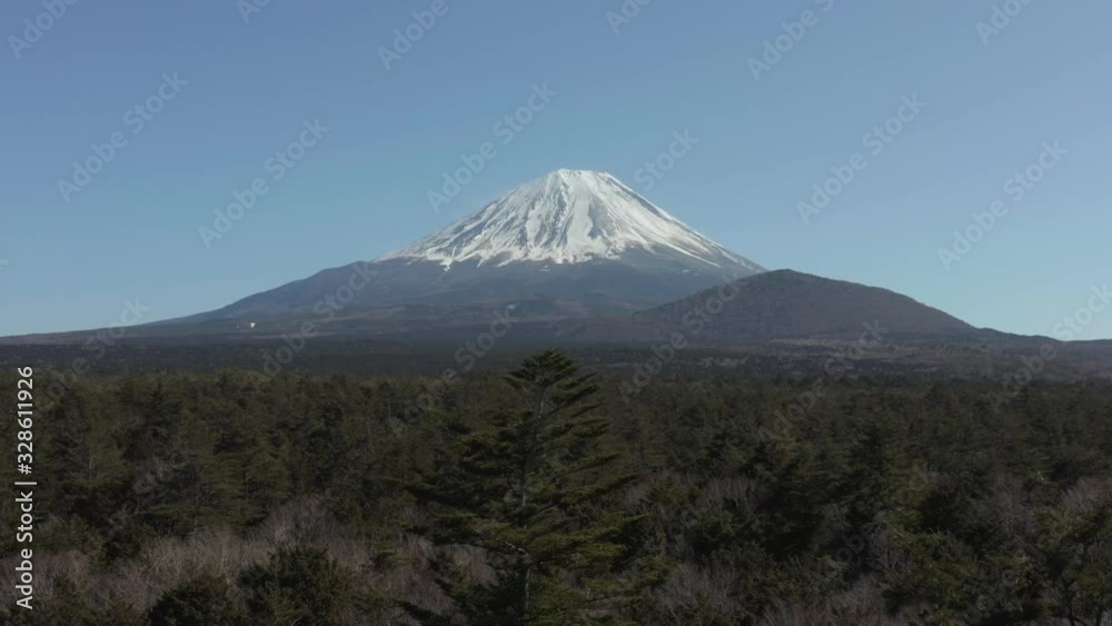 Aokigahara Forest aerial pan with Mt Fuji in the background, Establishing Shot Aokigahara Forest aerial pan with Mt Fuji in the background, Establishing Shot