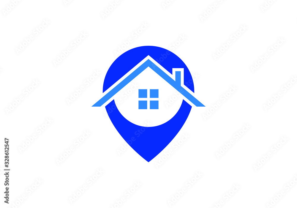 House location icon. Map pointer silhouette symbol. Real estate pinpoint. Home nearby. 
