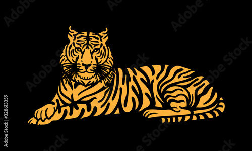 Vector illustration of tiger in vintage hand drawn style