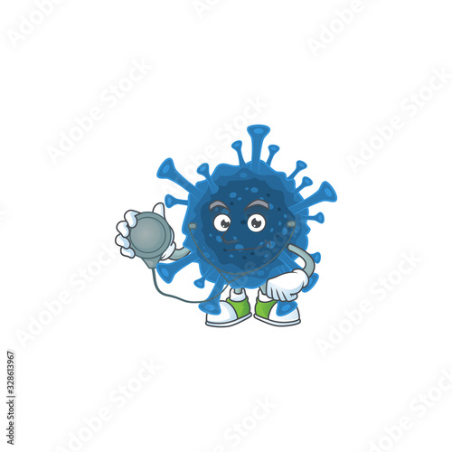 Coronavirus desease mascot icon design as a Doctor working costume with tools