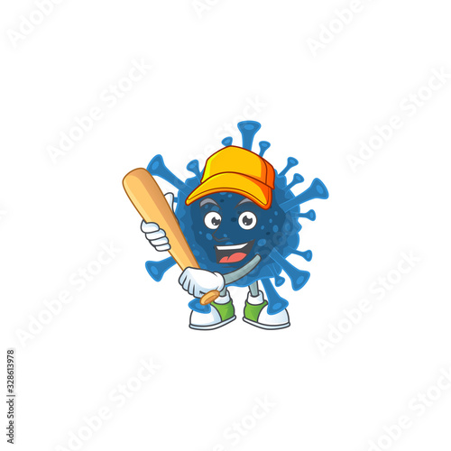 An active healthy coronavirus desease mascot design style playing baseball