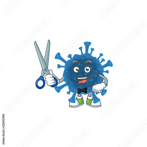 Happy smiling barber coronavirus desease mascot design style