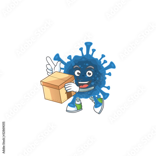 A charming coronavirus desease mascot design style having a box