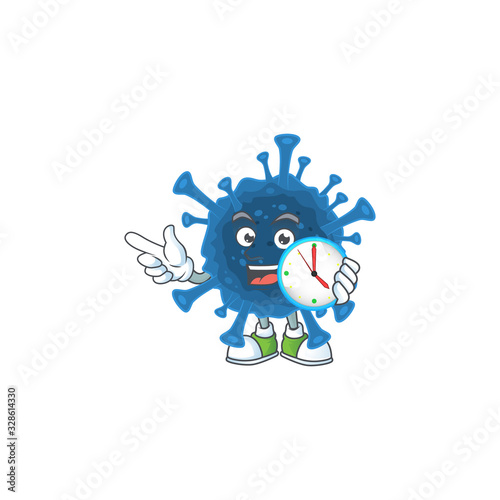Coronavirus desease cartoon character style with a clock