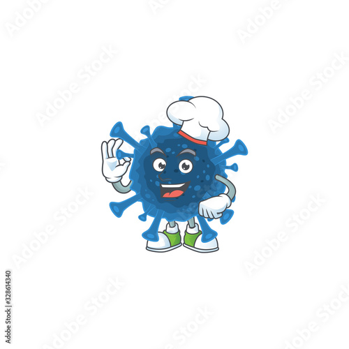 Coronavirus desease cartoon character in a chef dress and white hat