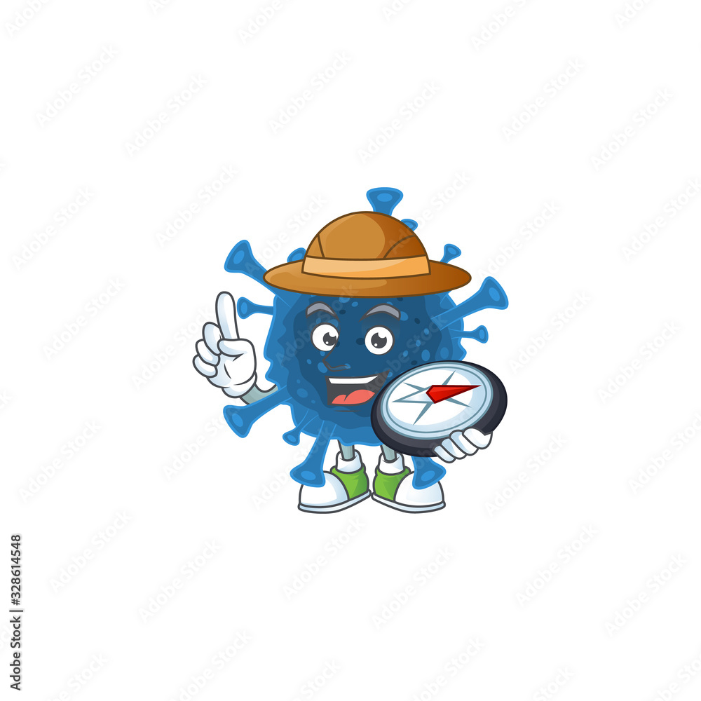A coronavirus desease explorer cartoon design having a compass A coronavirus desease explorer cartoon design having a compass