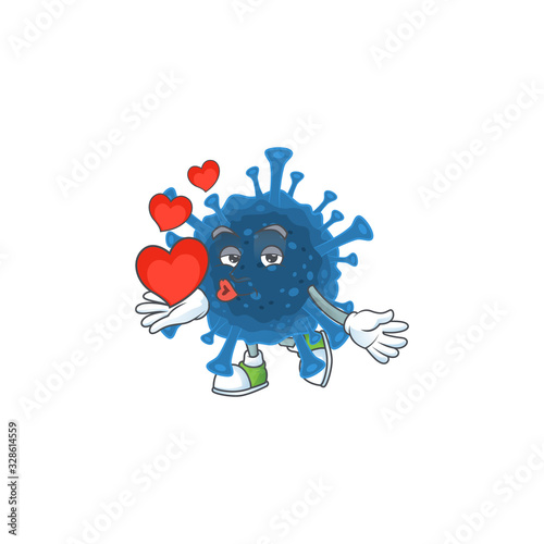 A sweetie coronavirus desease cartoon character holding a heart