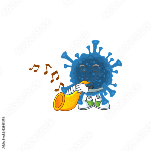 cartoon character style of coronavirus desease playing a trumpet