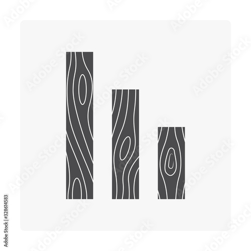 Timber or lumber icon. That is wood has been sawed or split process into beam, plank or board in wood production industry. For construction i.e. structural, wall and floor. Also for furniture making.