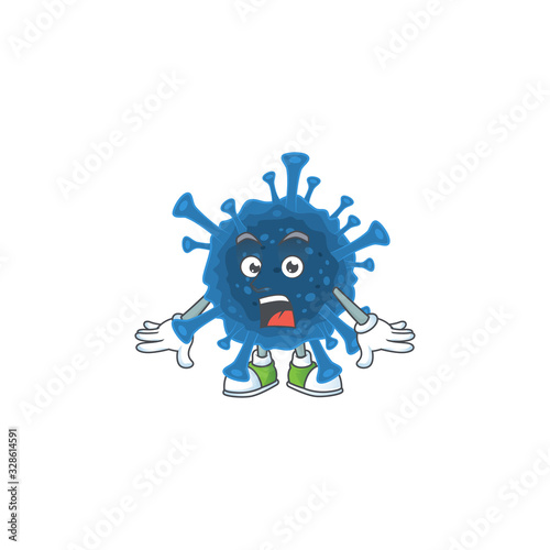 cartoon character design of coronavirus desease with a surprised gesture