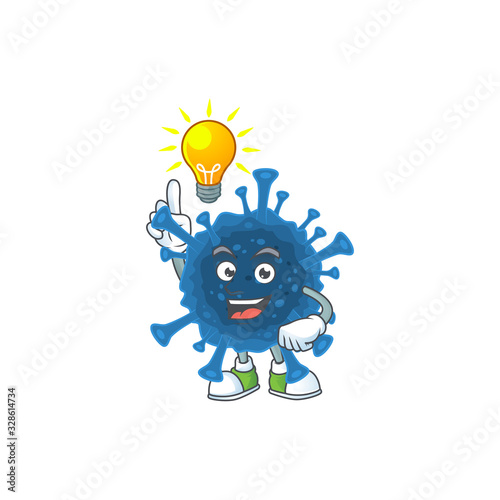 Smart coronavirus desease cartoon character has an idea