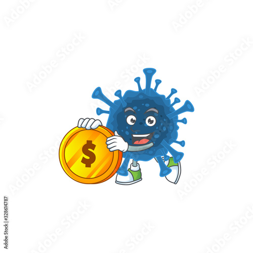 an elegant coronavirus desease mascot cartoon design with gold coin