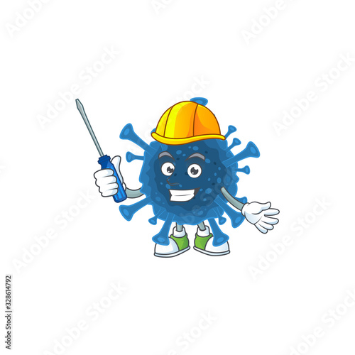 Smart automotive coronavirus desease in cartoon character style