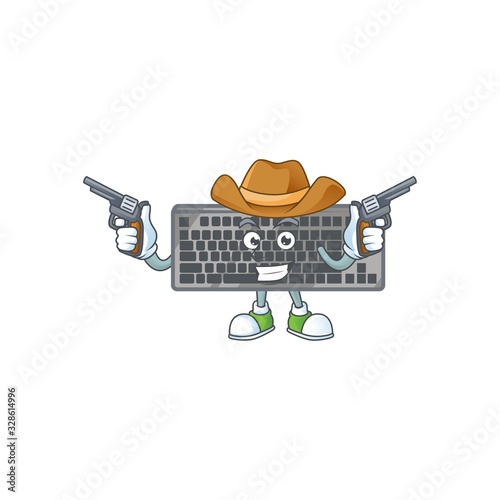 The brave of black keyboard Cowboy cartoon character holding guns