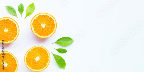 High vitamin C  Juicy and sweet. Fresh orange fruit on white.