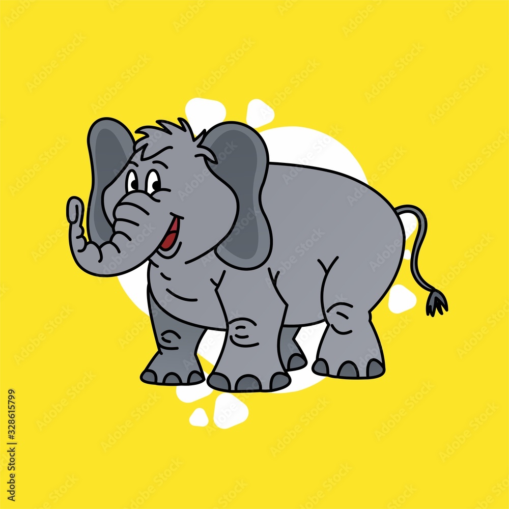 Obraz premium Illustration of Elephant Smiled Cartoon, Cute Funny Character, Flat Design