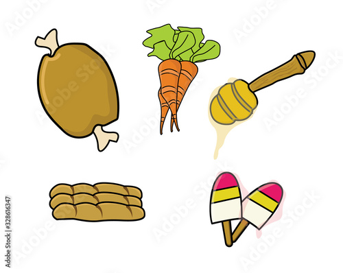 vector illustration set food honey carrot meat ice cream