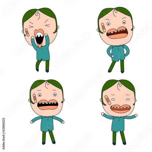 Humorous and comical character, illustration set.