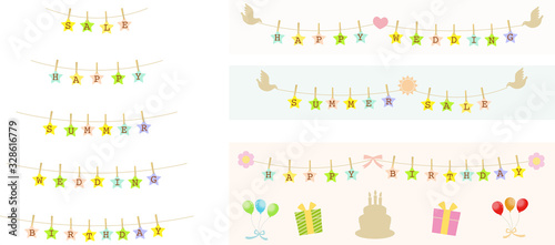 Star garland with event words sets on white background.Vector illustration.
