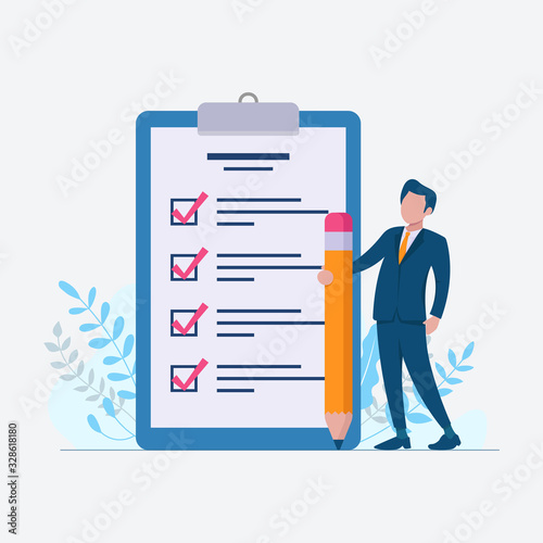 Check list to do list with businessman on flat design illustration vector