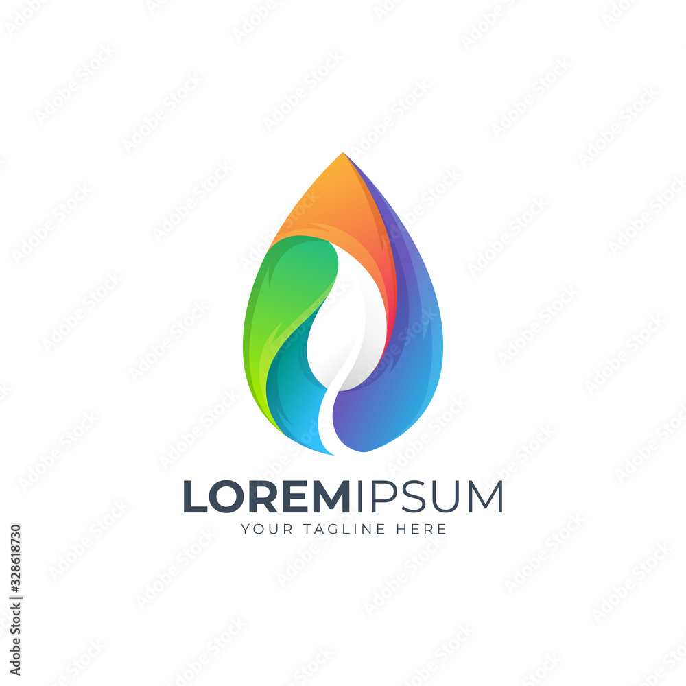 water droplet nature leaf modern gradient 3D logo icon water droplet nature leaf modern gradient 3D logo icon