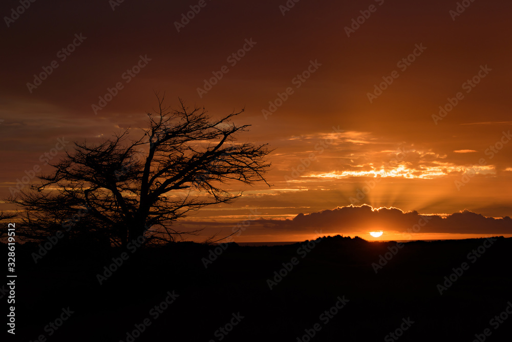 Naklejka premium The light of sunset through the clouds with colorful sky