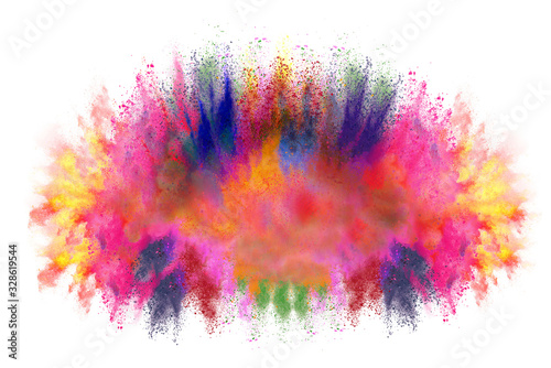 Fototapeta Naklejka Na Ścianę i Meble -  colorful rainbow holi paint color powder explosion isolated on white wide panorama background