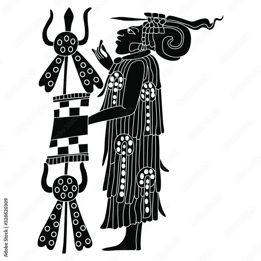 Isolated vector illustration. Standing Mayan priest or noble man ...