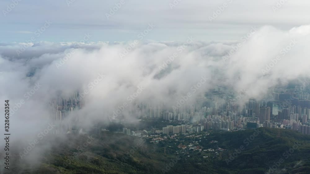 Aerial view of city pass through cloud from Mt. Dai Mo Shan Aerial view of city pass through cloud from Mt. Dai Mo Shan