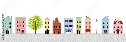 Townscape of colorful retro houses - stone paving