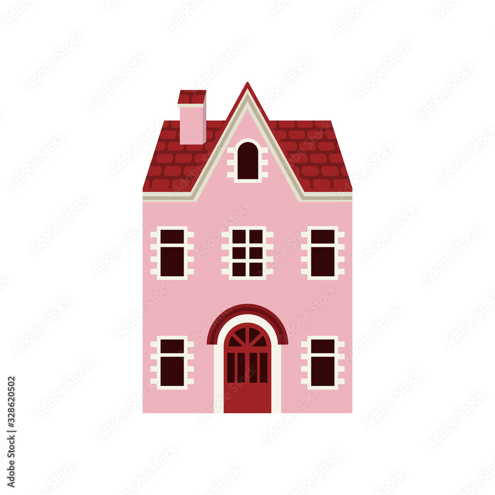 Retro styled house clipart icon - pink color, red roof