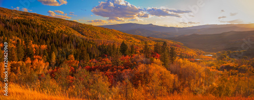 Panoramic view autumn landscape from highway 133 in Colorado